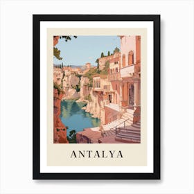 Antalya Turkey 7 Vintage Pink Travel Illustration Poster Art Print