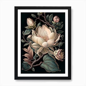 Magnolia 2 Floral Botanical Vintage Poster Flower Art Print