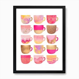 Pretty Pink Coffee Cups Art Print