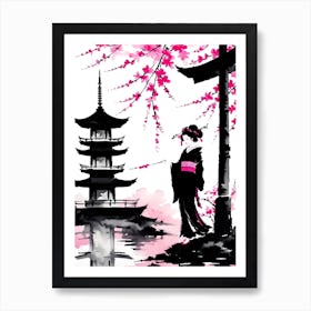 Traditional Japanese Art Style Geisha Girl 21 Art Print