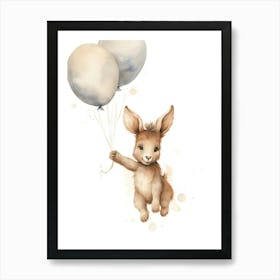 Baby Donkey Flying With Ballons, Watercolour Nursery Art 4 Art Print