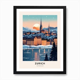 Winter Night  Travel Poster Zurich Switzerland 7 Art Print