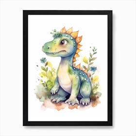 Herrerasaurus Cute Dinosaur Watercolour 2 Art Print