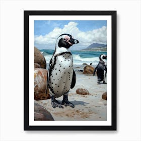 African Penguin Boulders Beach Simons Town Oil Painting 3 Art Print