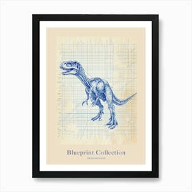 Deinonychus Dinosaur Blue Print Sketch 1 Poster Art Print