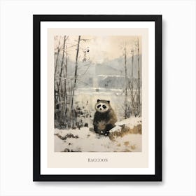 Vintage Winter Animal Painting Poster Raccoon 3 Art Print