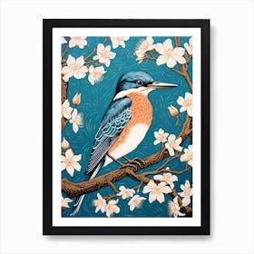 Vintage Bird Linocut Kingfisher 1 Art Print