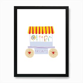 Candy Cart Treat Wagon With Jammy Dodger Wheels, Fun Circus Animal, Cake, Biscuit, Sweet Treat Print, Portrait Art Print