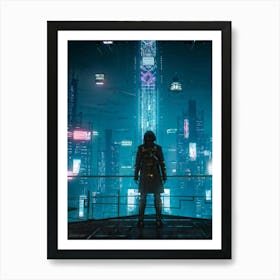 Artificial Intelligence Embodied In A Sleek Towering Structure With Neon Circuit Patterns Neon Lit (1) Art Print