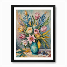 Flowers In A Blue Vase Art Print