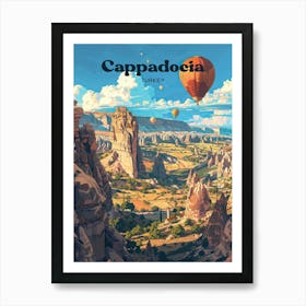 Cappadocia Turkey Hot Air Balloon Digital Travel Illustration Poster