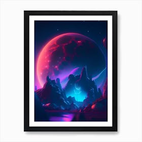 Gibbous Neon Nights Space Art Print