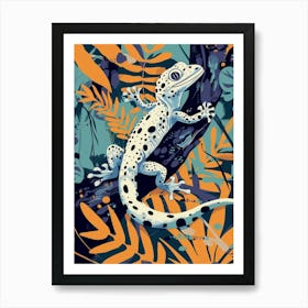 Blue African Fat Tailed Gecko Abstract Modern Illustration 1 Art Print