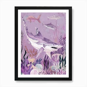 Purple Shark Deep In The Ocean Illustration 4 Art Print
