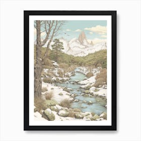 Vintage Winter Illustration Patagonia Argentina 2 Art Print