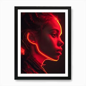 Glowing Enigma: Darkly Romantic 3D Portrait: Neon Girl Art Print