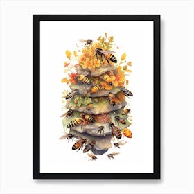 Swarm Bee Beehive Watercolour Illustration 4 Art Print