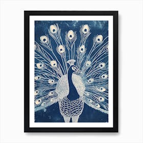 Peacock Feathers Out Linocut Inspired 4 Art Print