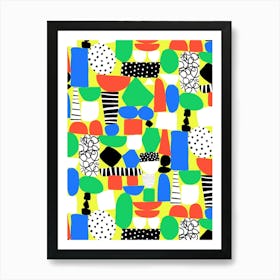 Red, Yellow, Blue, Green Paper Cut Out and Doodle Mod Art Collage Art Print