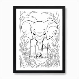 Line Art Jungle Animal Elephant 4 Art Print