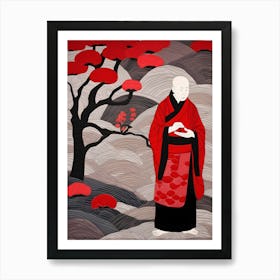 Buddhist Monk, Japanese Quilting Inspired Art, 1484 Art Print