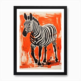 Grevy S Zebra, Woodblock Animal Drawing 2 Art Print