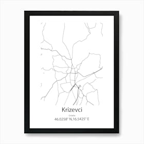 Krizevci,Croatia Minimalist Map Art Print