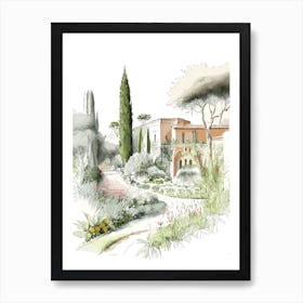 Generalife Gardens, Spain Vintage Pencil Drawing Art Print