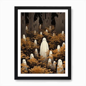 Cute Bedsheet Ghost, Botanical Halloween Watercolour 62 Art Print