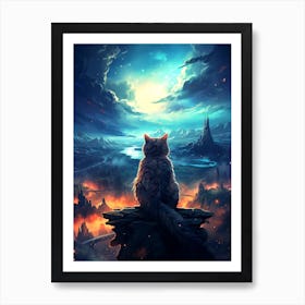 Cat Looking At The Night Sky Art Print