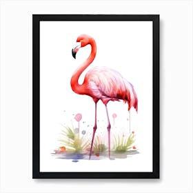 Pink Flamingo Watercolour In Autumn Colours 0 Art Print