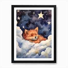 Baby Red Wolf Sleeping In The Clouds Art Print