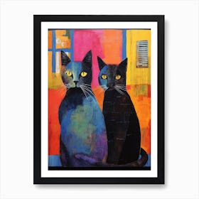 Two Black Cats In Front Of A House Art Print