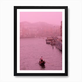 Venice Italy gondola gondolier pink photo travel photography water person man Art Print