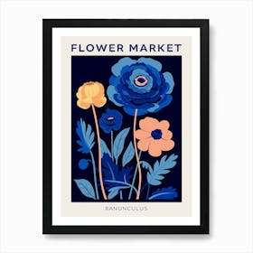 Blue Flower Market Poster Ranunculus 3 Art Print