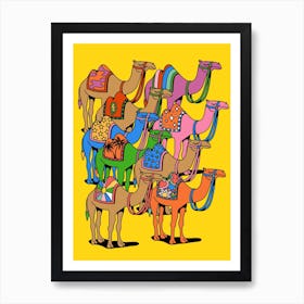 Colorful Desert Camels Colourful Morroco Sahara World Traveller Dubai Art Print