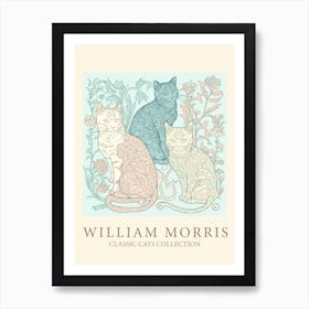 William Morris  Inspired Cats Collection 3 Cats Art Print