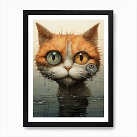 Cat In The Water 1 Art Print