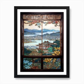 Window View Of Seoul South Korea In The Style Of William Morris 2 Art Print