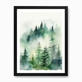 Appalachian Mountains of Misty Pines Watercolor Print of Evergreen Forest..122 Art Print