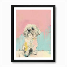 Coton De Tulear Dog Pastel Line Watercolour Illustration  3 Art Print