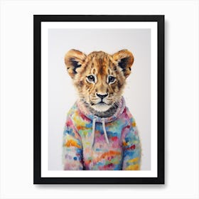 Baby Animal Wearing Sweater Lion 4 Art Print