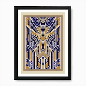 Art Deco Pattern 1 Blue and Gold Art Print