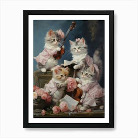 Rococo Style Kittens With Instruments & Flowers Art Print
