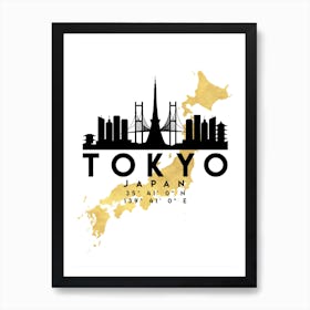 Tokyo Japan Silhouette City Skyline Map Art Print