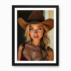 Cowgirl In Cowboy Hat Art Print