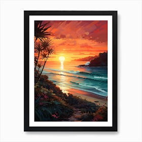 Four Mile Beach Australia At Sunset, Vibrant Painting 1 Art Print