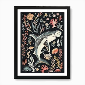 Hammerhead Shark Seascape Black Background Illustration 1 Art Print