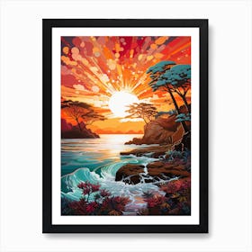 Coral Beach Australia At Sunset, Vibrant Painting 4 Art Print