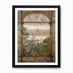 Window View Of Budapest Hungary In The Style Of William Morris 1 Art Print